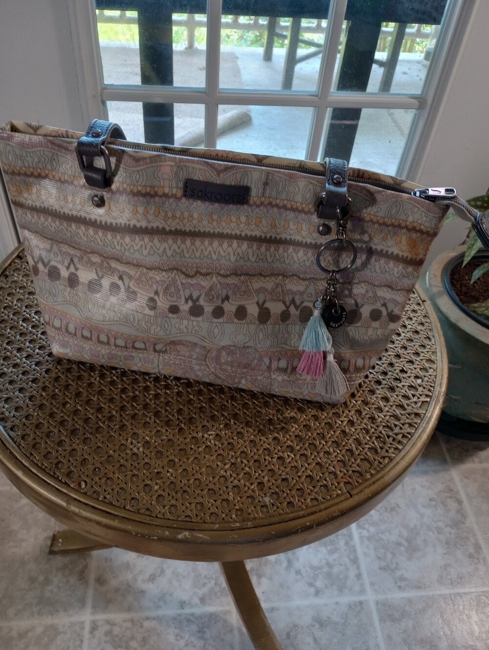 Sakroots Pastel Multicolor Pattern Tote with Tassel Key Charm